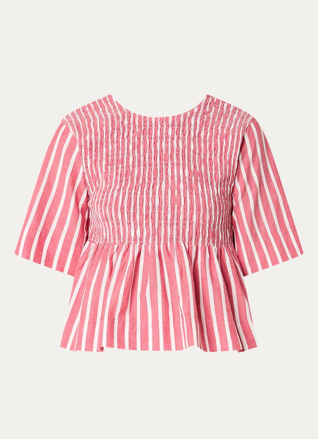 by-bar Runa tuniek met smockwerk en streepprint - voorkant koraalrood