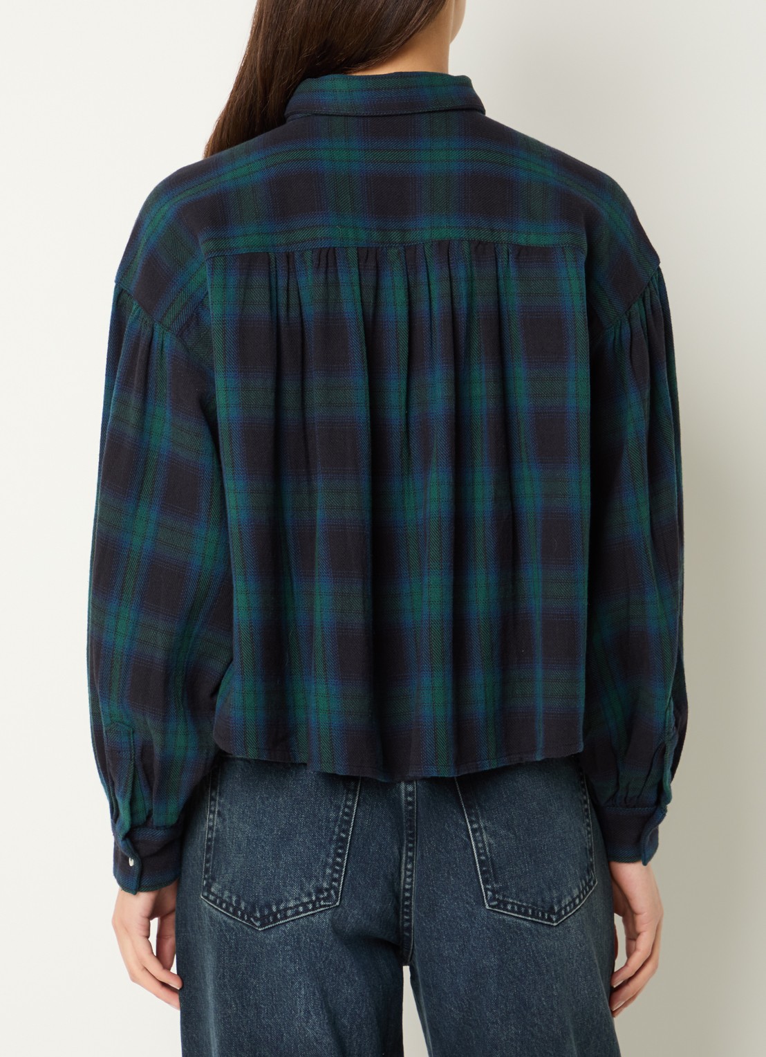 by-bar Sarah blouse met ruitdessin - achterkant donkergroen