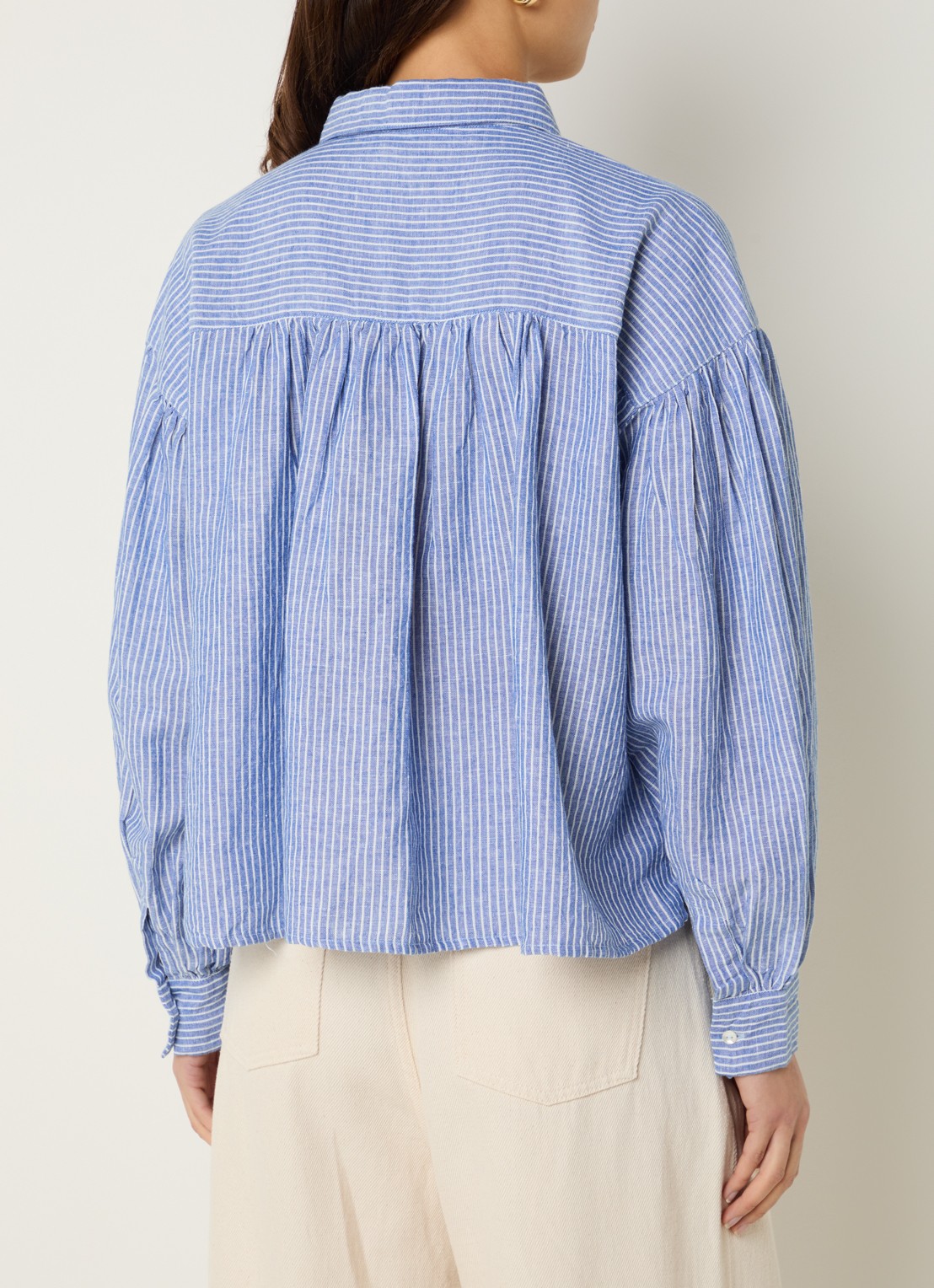 by-bar Sarah blouse met streepprint - achterkant 4 donkerblauw