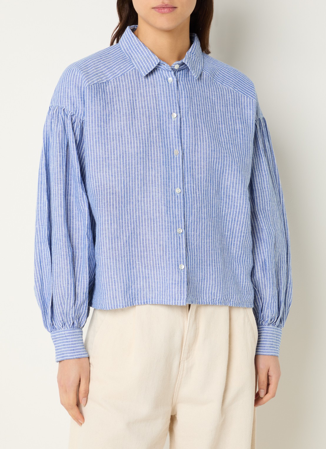 by-bar Sarah blouse met streepprint - detail 3 donkerblauw