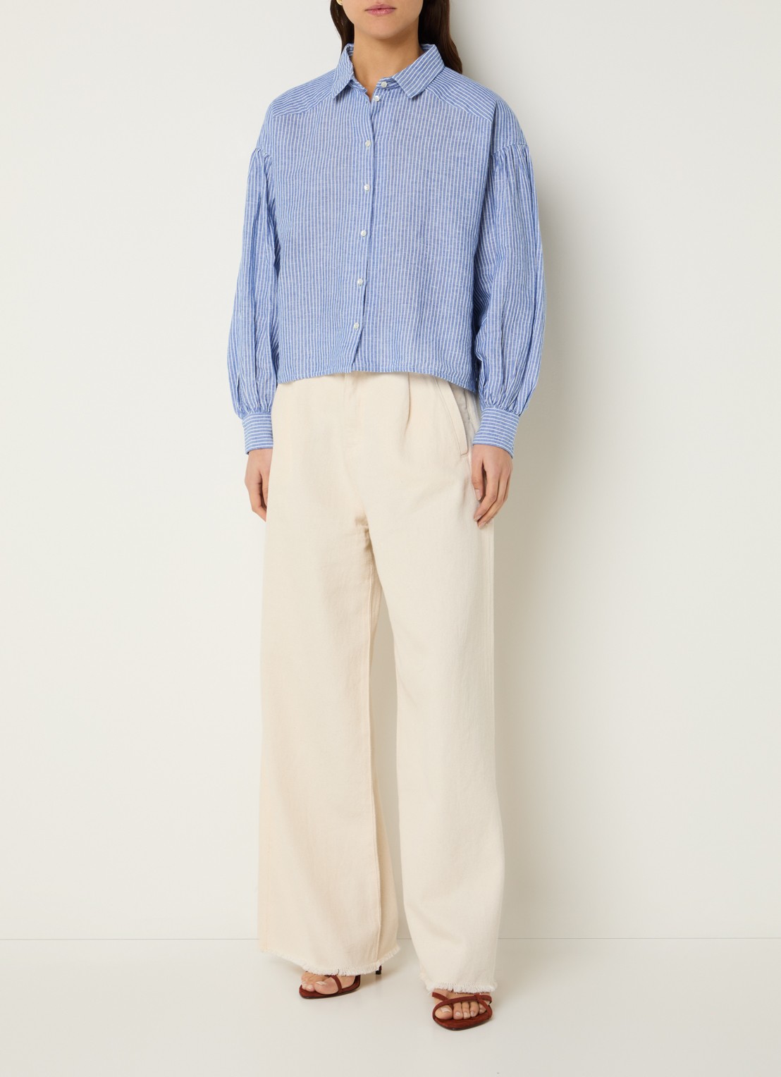 by-bar Sarah blouse met streepprint - voorkant 2 donkerblauw