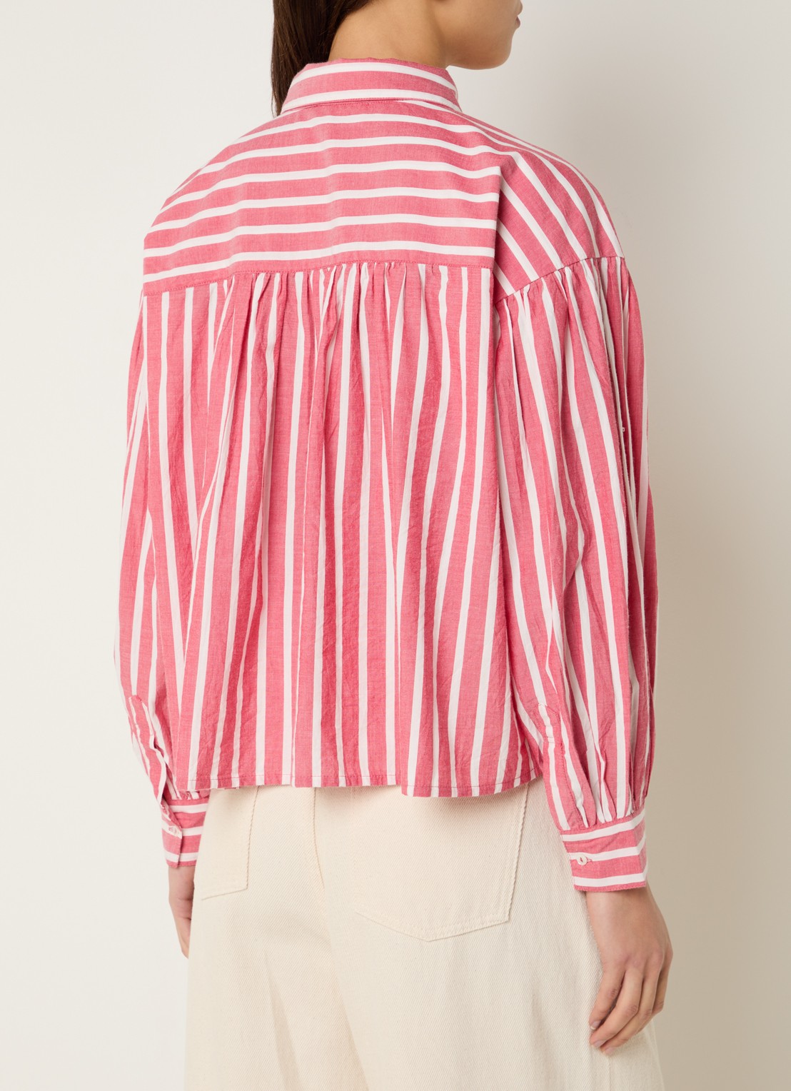 by-bar Sarah blouse met streepprint - achterkant rood