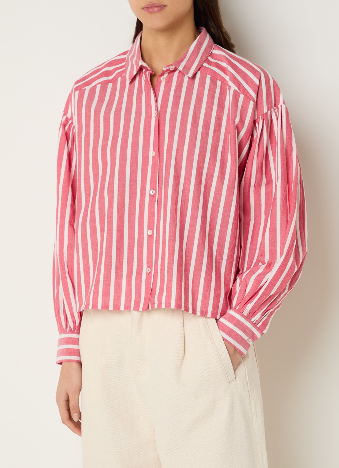 by-bar Sarah blouse met streepprint - detail 2 rood
