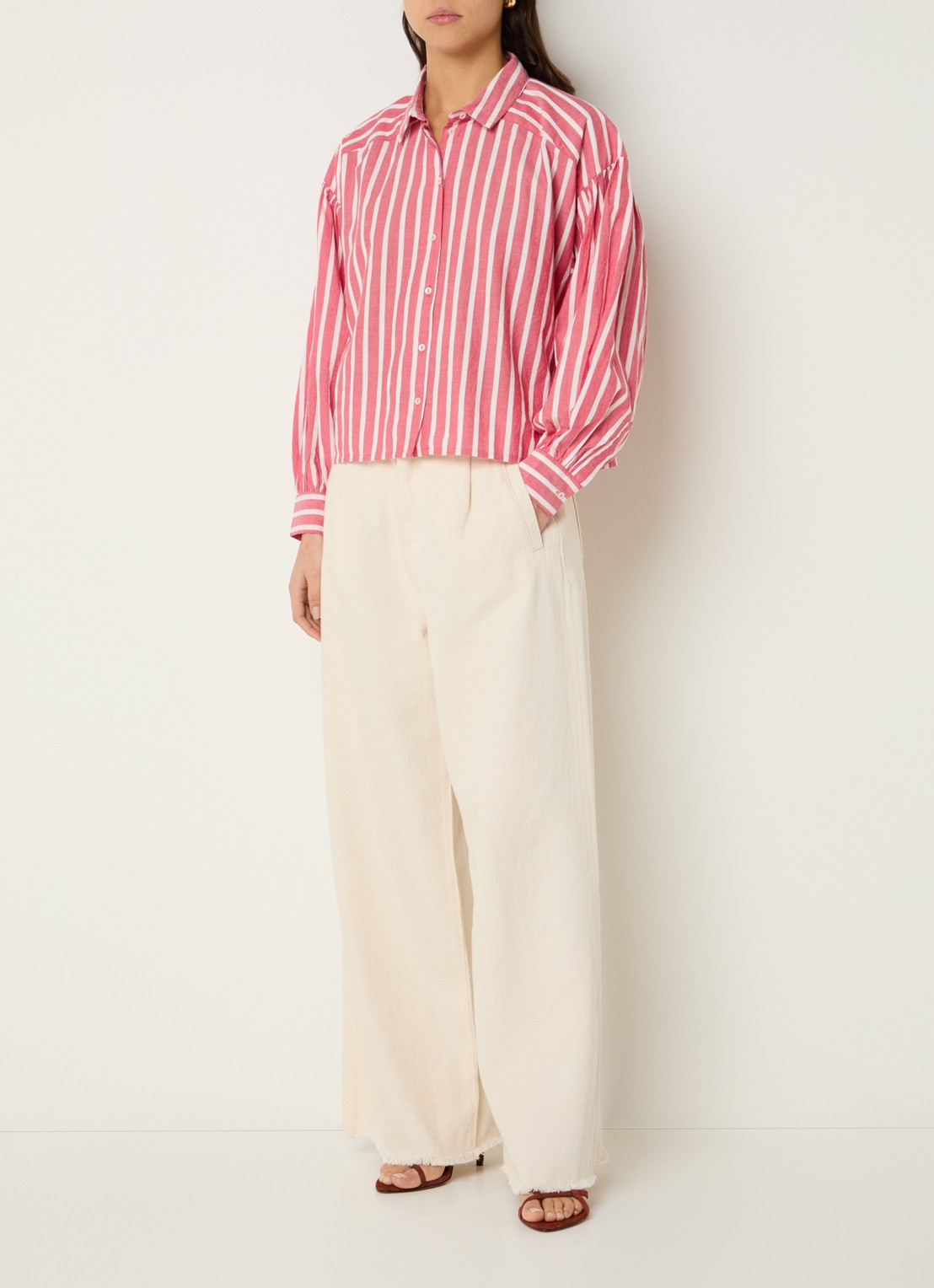 by-bar Sarah blouse met streepprint - voorkant 4 rood