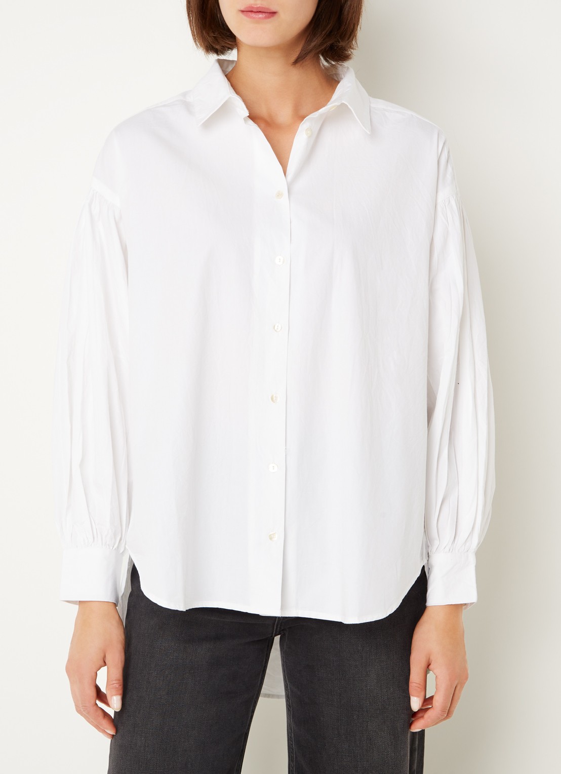 by-bar Sarah Poplin blouse met pofmouw - detail 4 wit