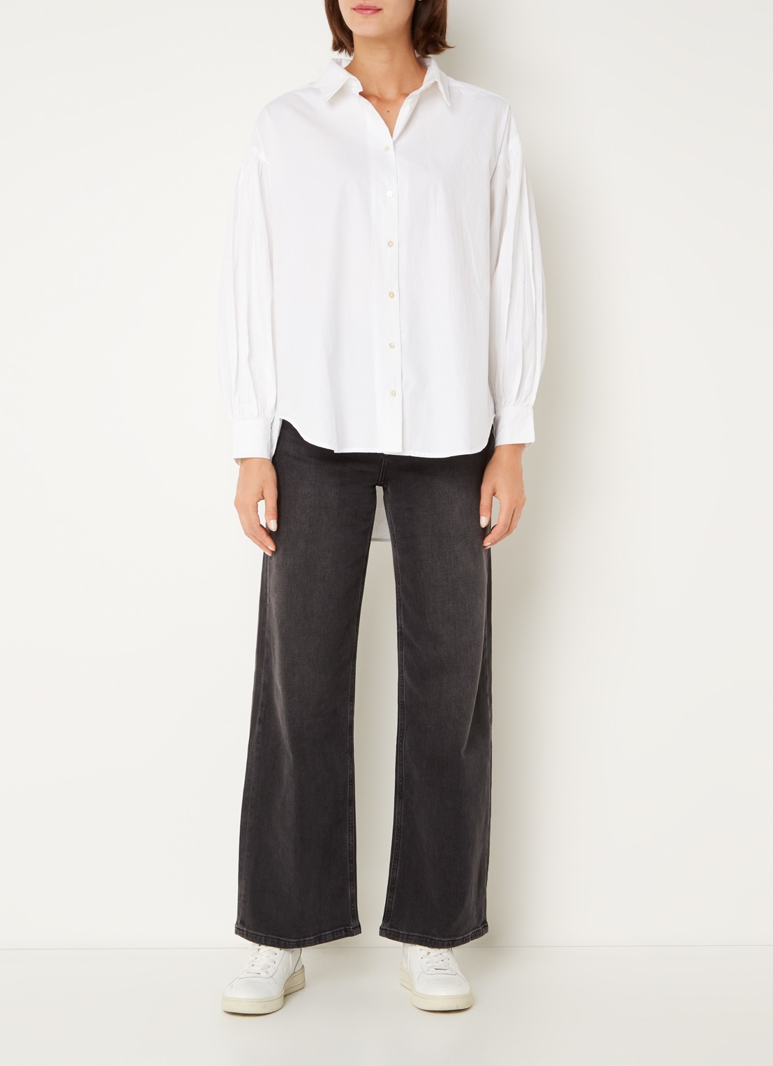 by-bar Sarah Poplin blouse met pofmouw - voorkant 2 wit