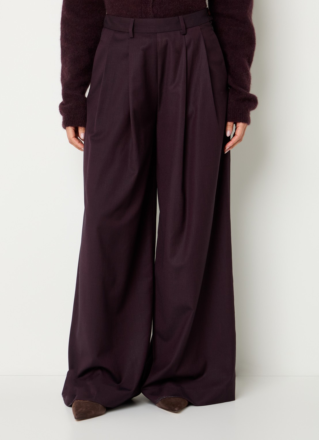 by-bar Sef high waist wide fit pantalon met steekzakken - detail 2 aubergine