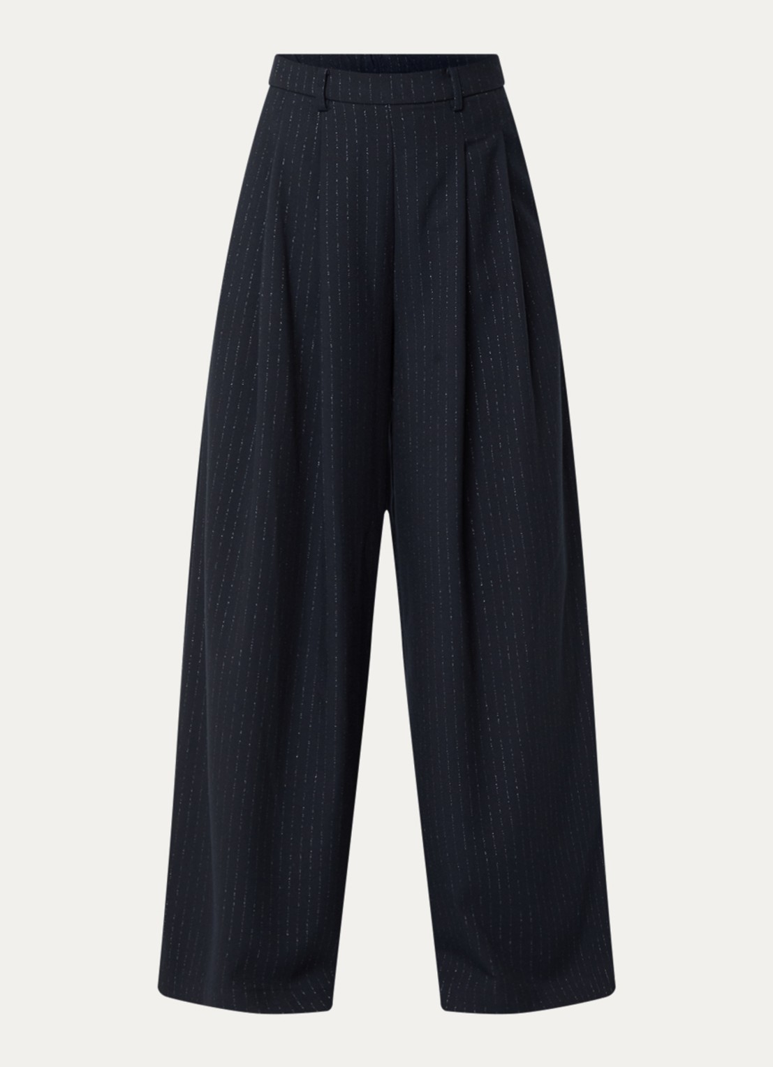by-bar Sef Sparkle mid waist wide fit palazzo broek met lurex streepprint en steekzakken - voorkant 3 donkerblauw