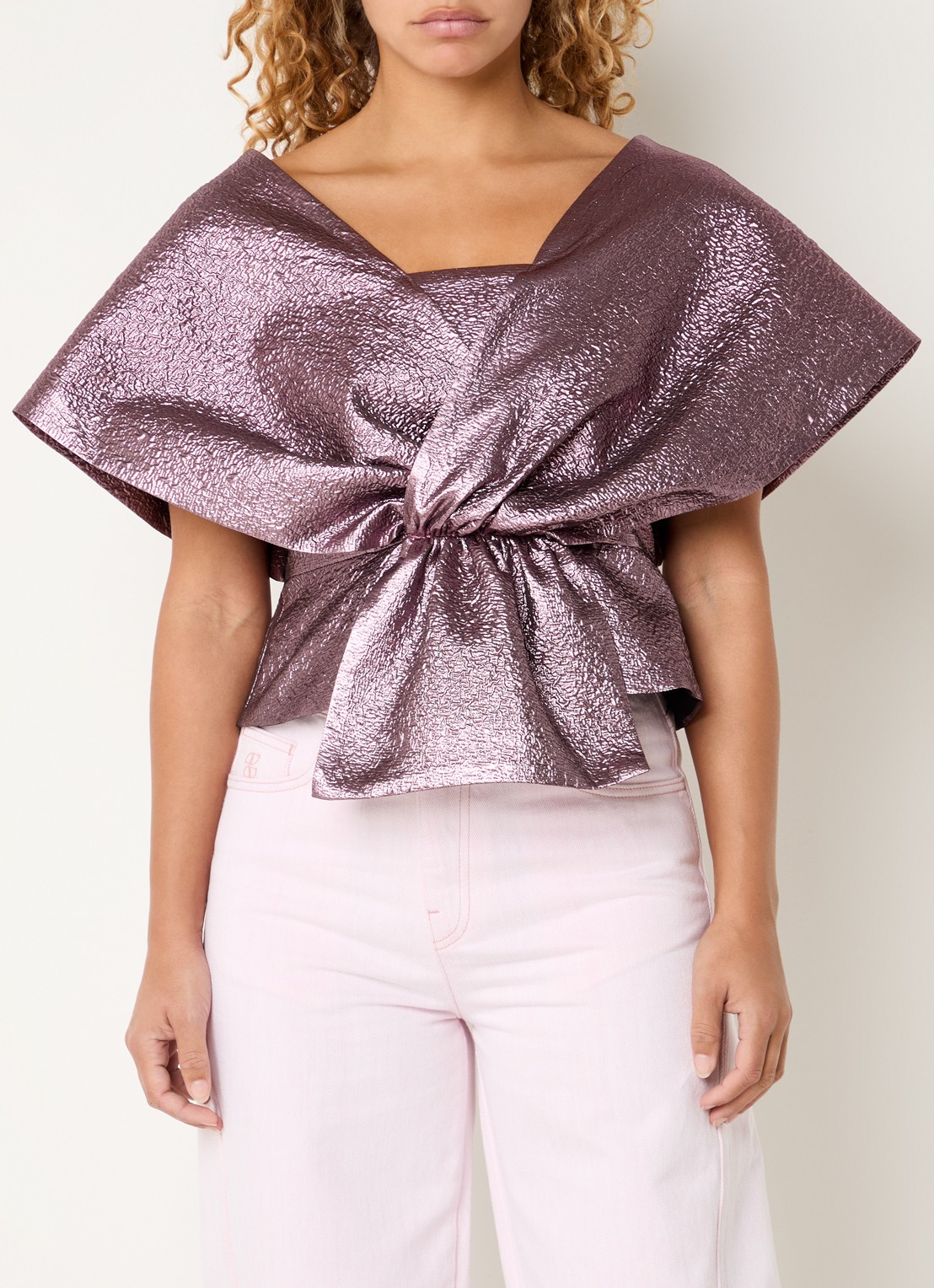by-bar Simone top met metallic finish - detail roze