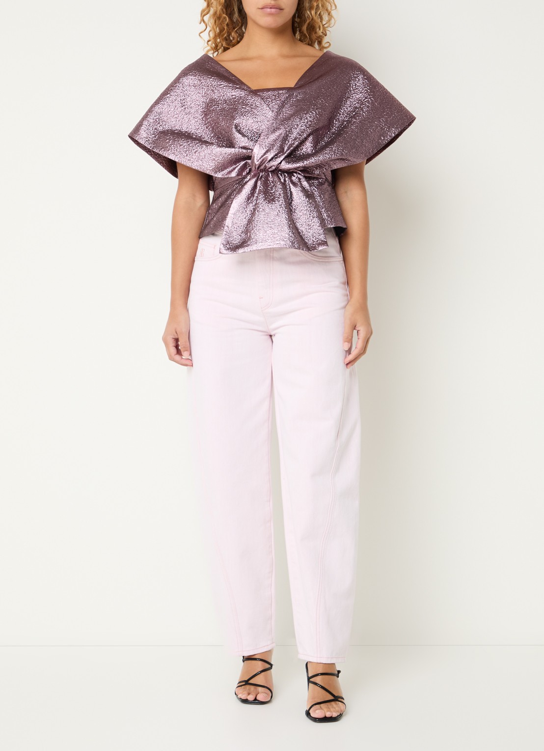 by-bar Simone top met metallic finish - voorkant 4 roze