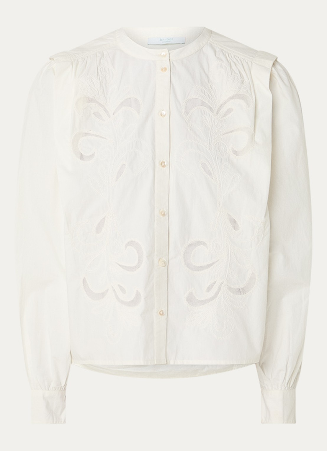 by-bar Soof blouse met broderie - voorkant gebroken wit