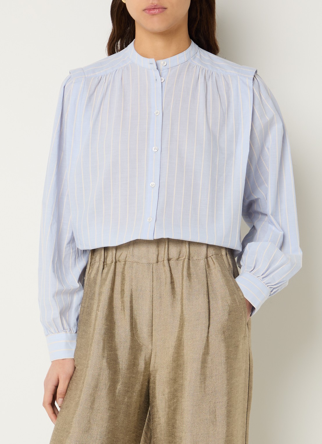 by-bar Soof blouse met streepprint - detail blauw