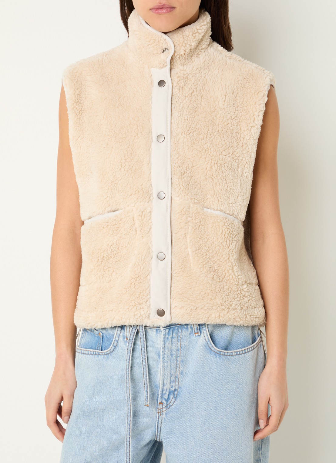 by-bar Steve bodywarmer van teddy met steekzakken - detail 3 creme