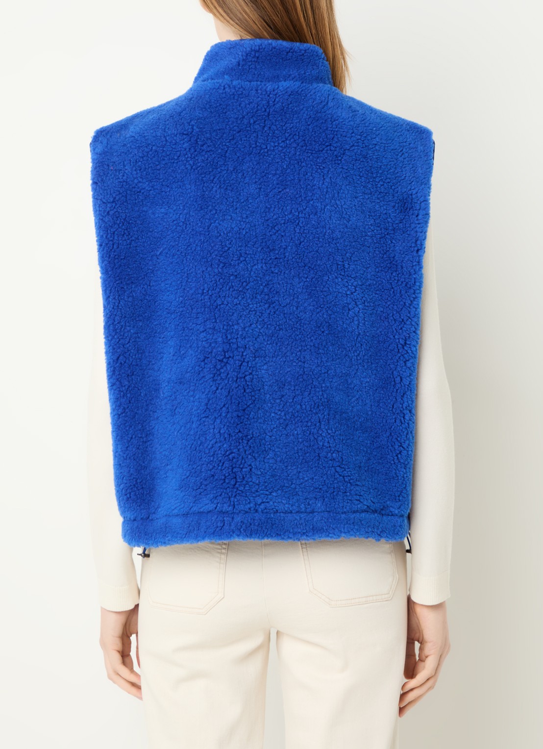 by-bar Steve bodywarmer van teddy met steekzakken - achterkant kobaltblauw