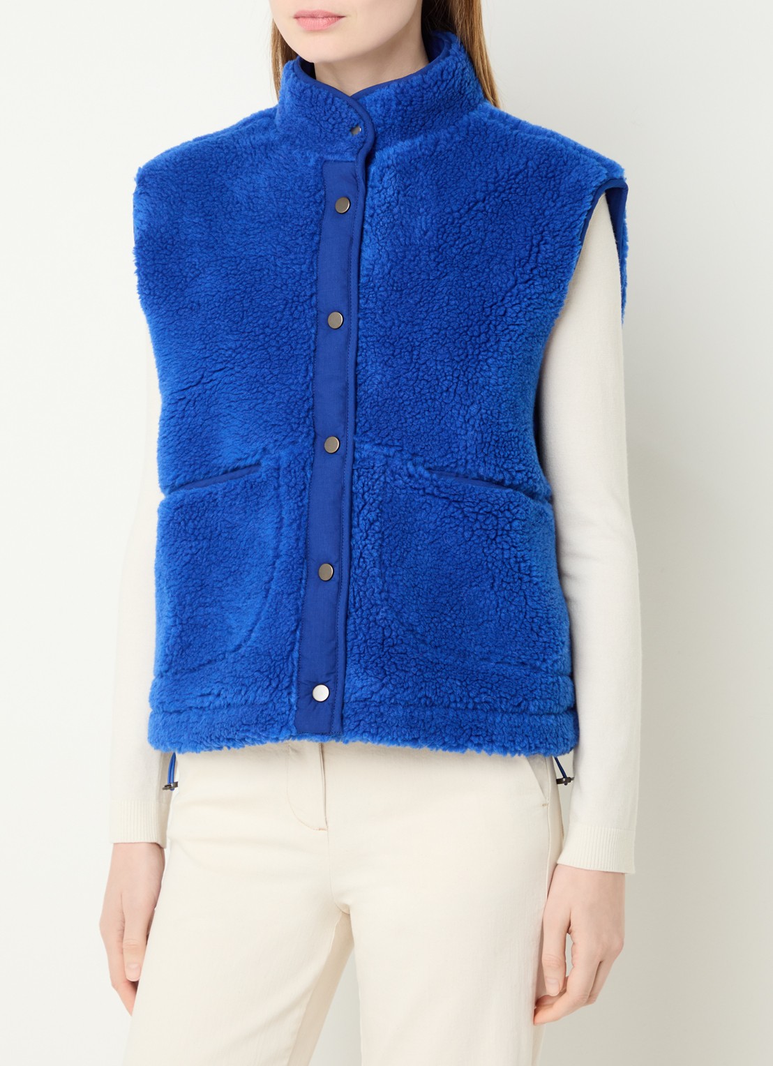 by-bar Steve bodywarmer van teddy met steekzakken - detail 4 kobaltblauw