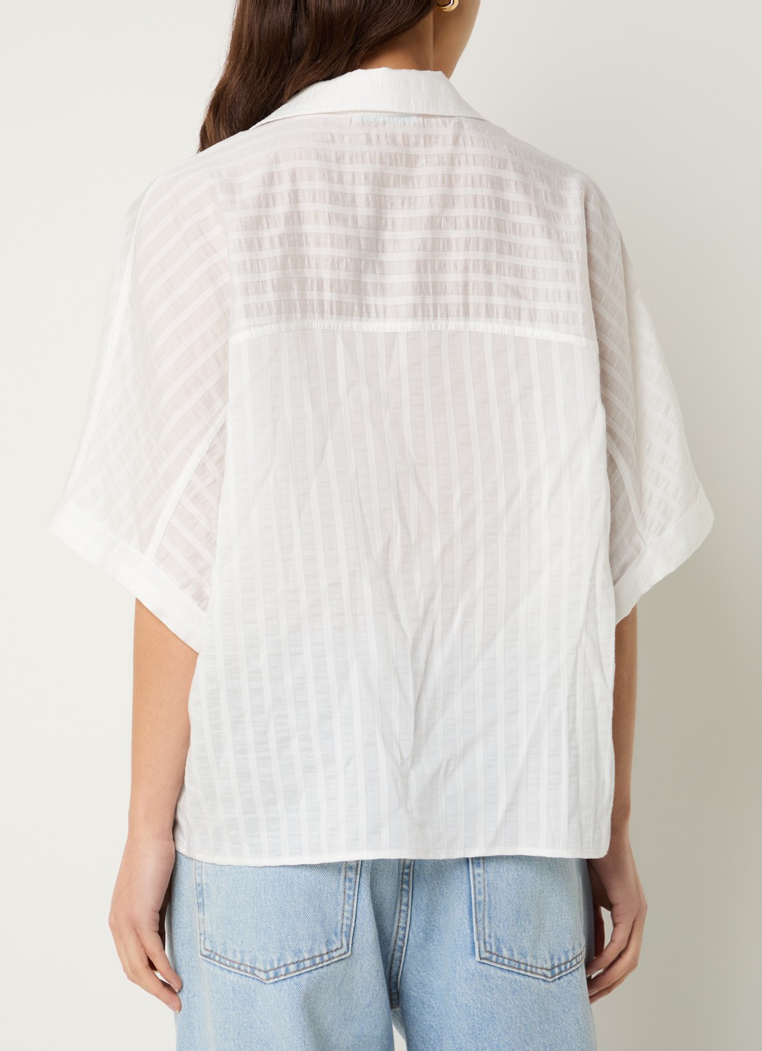 by-bar Sunny blouse met streepprint - achterkant 2 gebroken wit