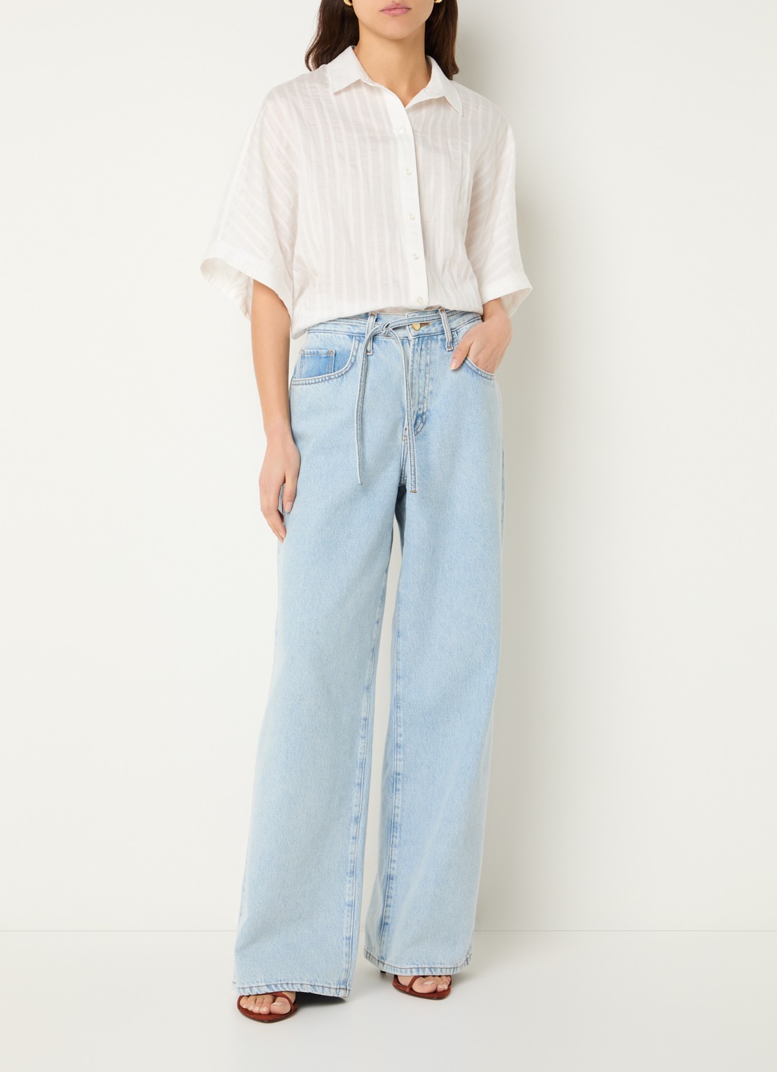 by-bar Sunny blouse met streepprint - voorkant 4 gebroken wit