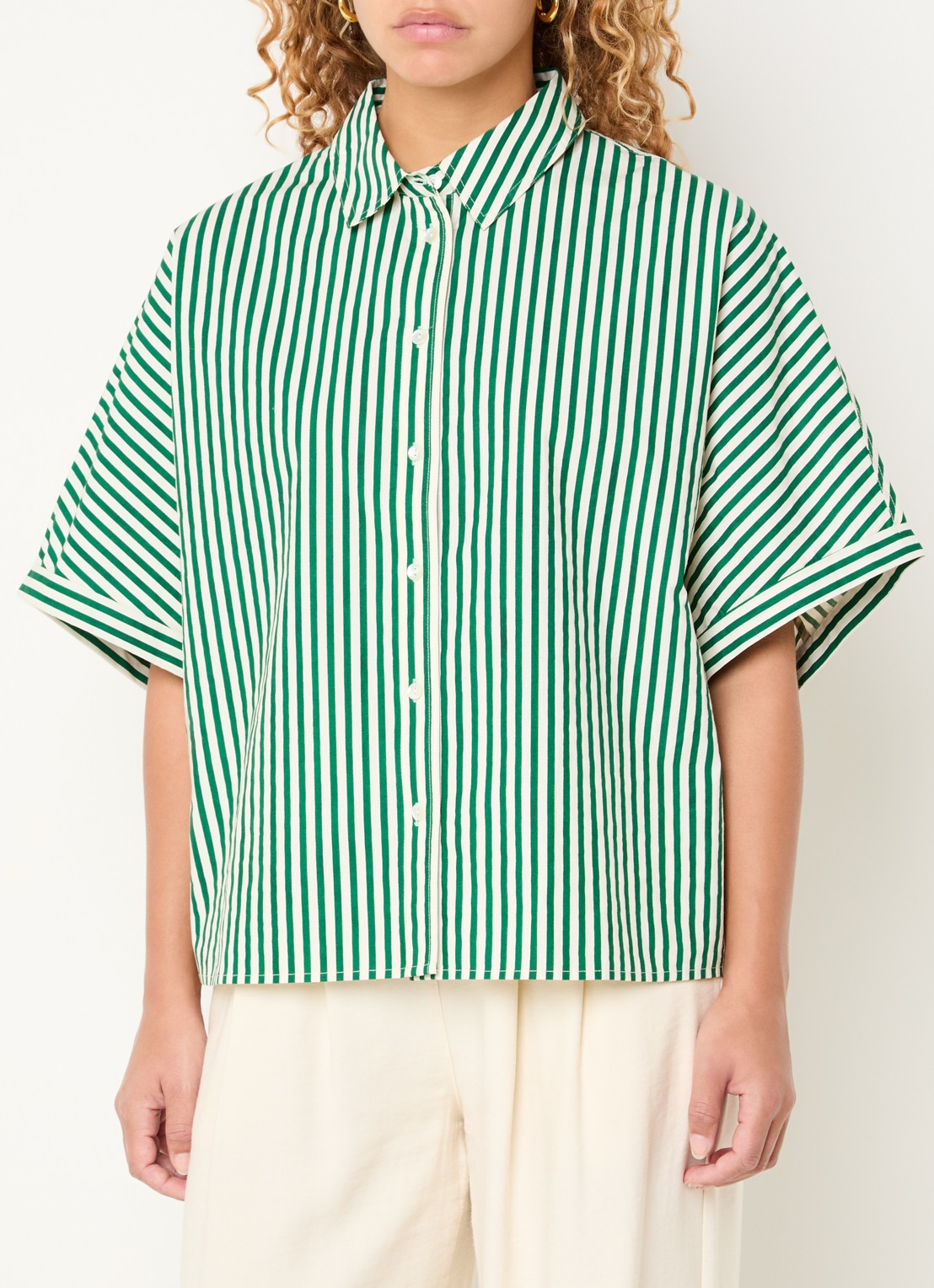 by-bar Sunny blouse met streepprint - detail 3 groen