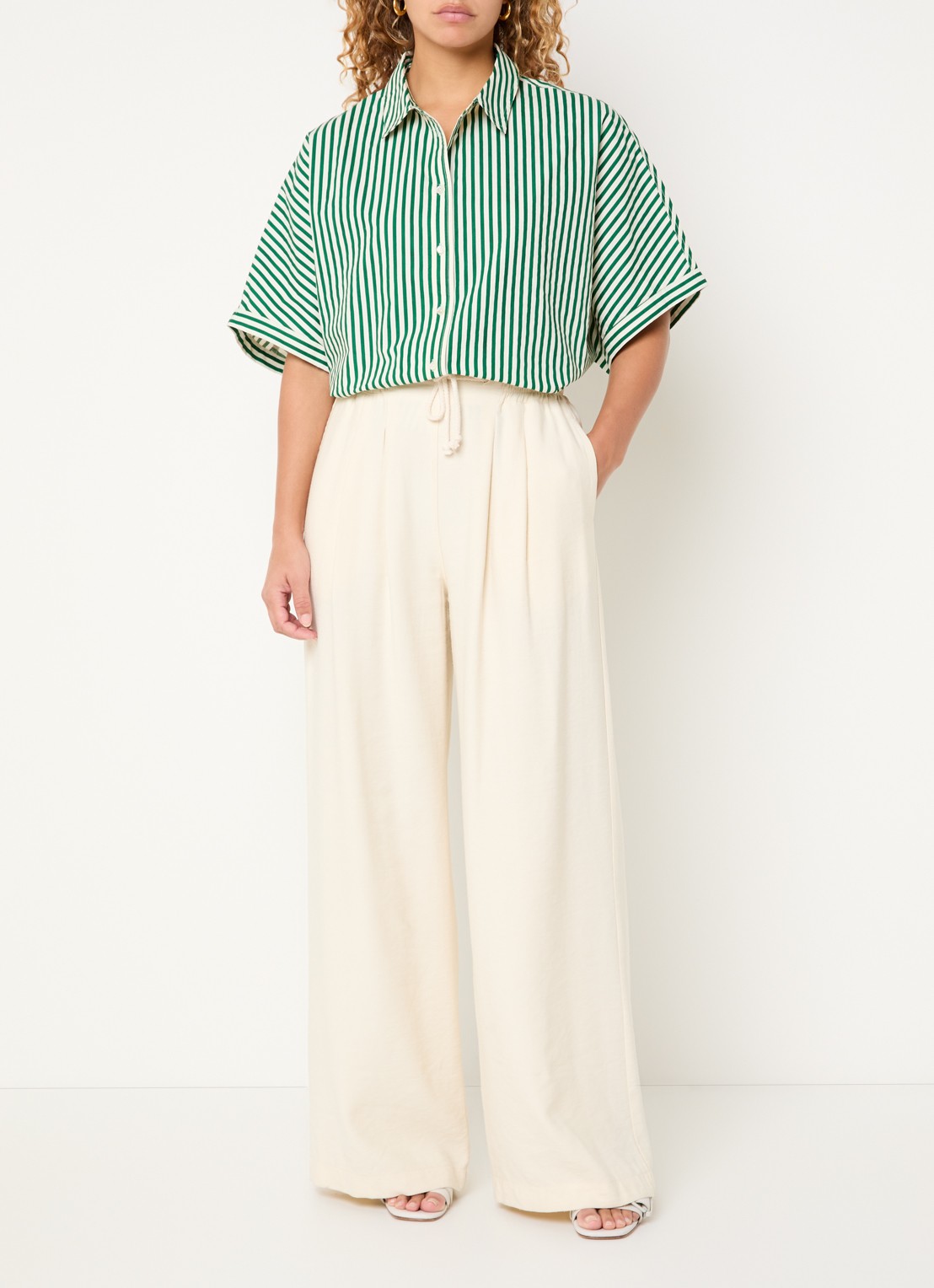 by-bar Sunny blouse met streepprint - voorkant 2 groen