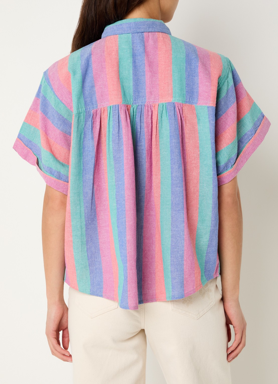 by-bar Sunny Rainbow blouse met streepprint en vlindermouw - achterkant multicolor