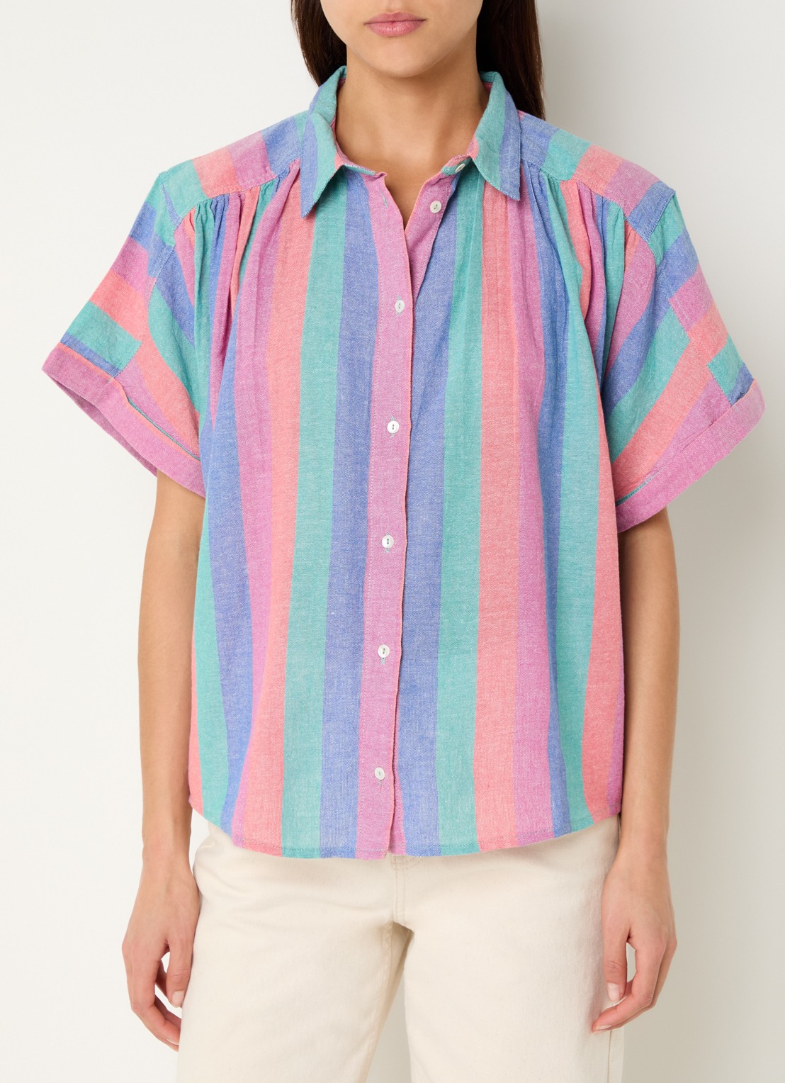 by-bar Sunny Rainbow blouse met streepprint en vlindermouw - detail 4 multicolor