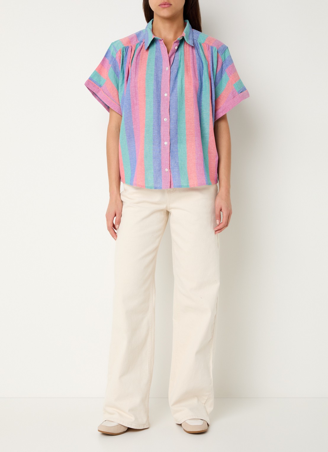 by-bar Sunny Rainbow blouse met streepprint en vlindermouw - voorkant 3 multicolor