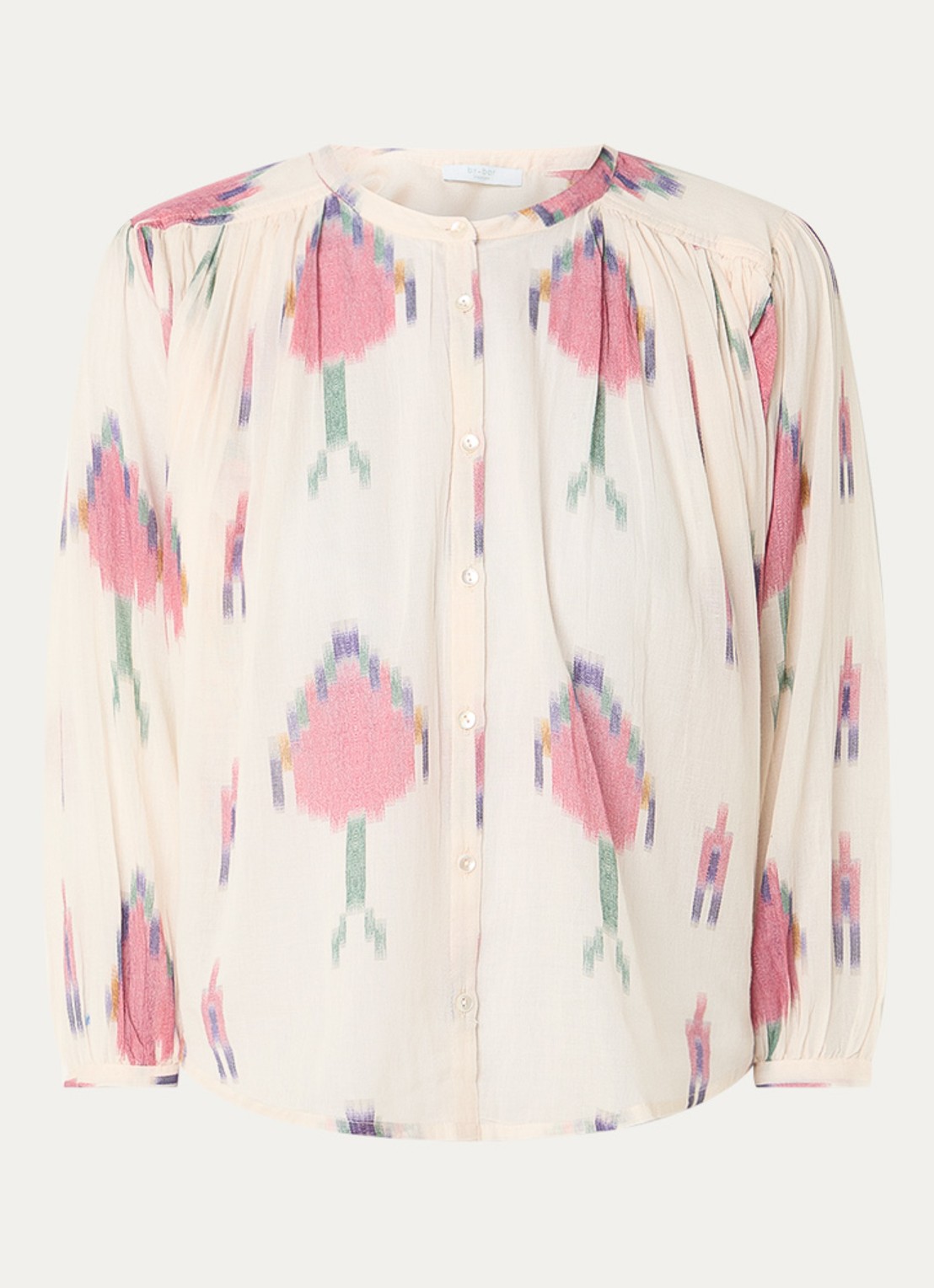 by-bar Tara semi-transparante blouse met print - voorkant 3 gebroken wit