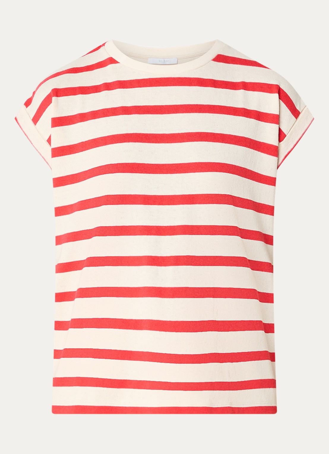by-bar Tobi top met streepprint - voorkant 3 rood