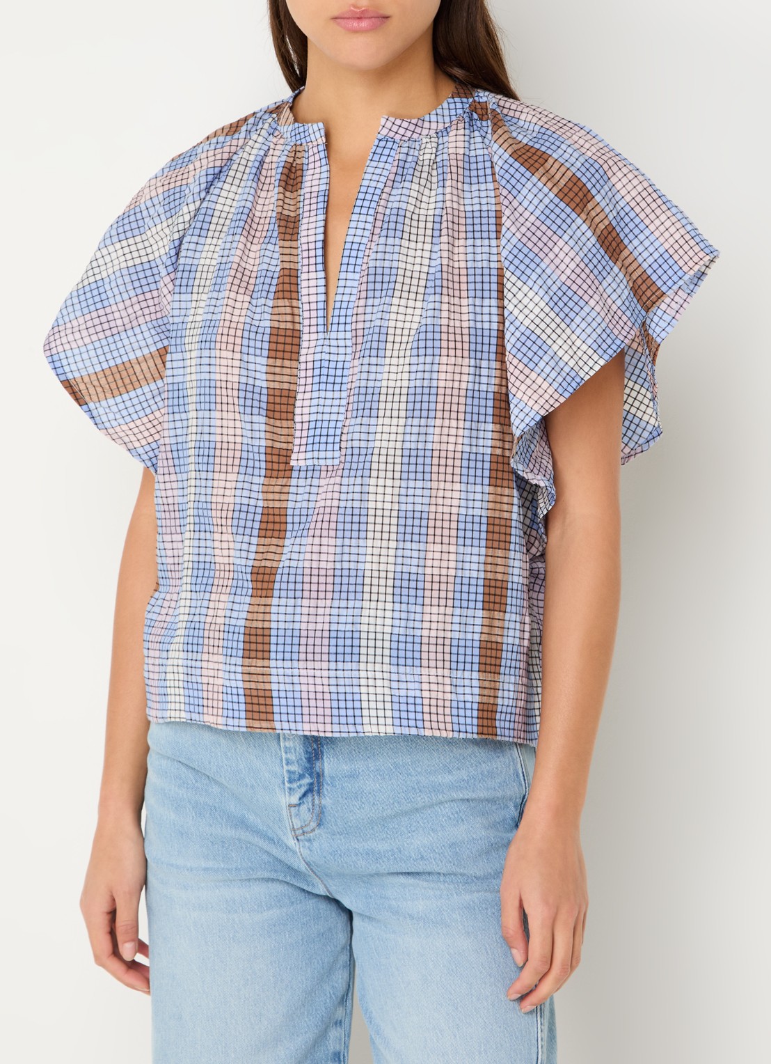 by-bar Vina tuniek met geruit dessin - detail 3 lavendel