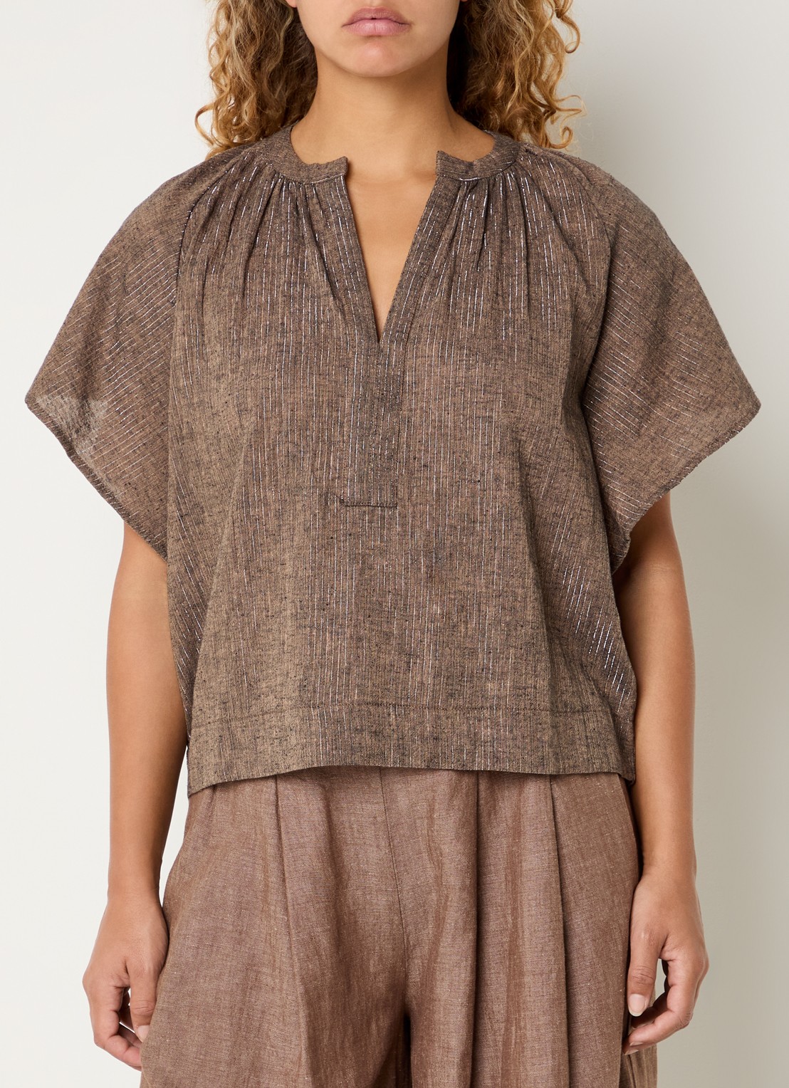 by-bar Vina tuniek met lurex en V-hals - detail 2 lichtbruin