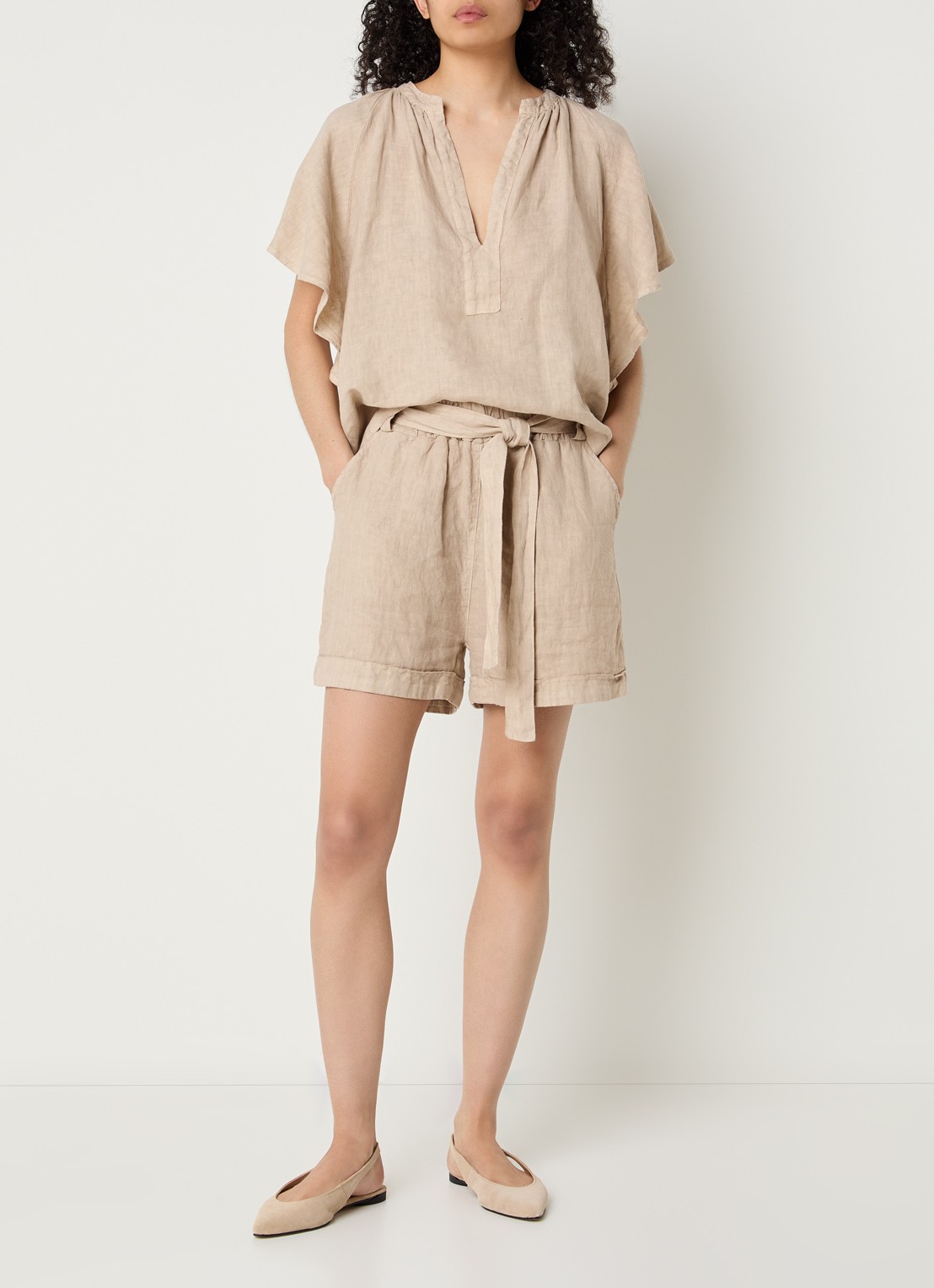 by-bar Vina tuniek van linnen met V-hals - voorkant 4 beige