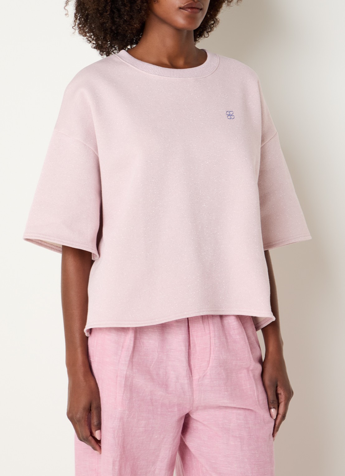 by-bar Willow sweater met lurex - detail lichtroze