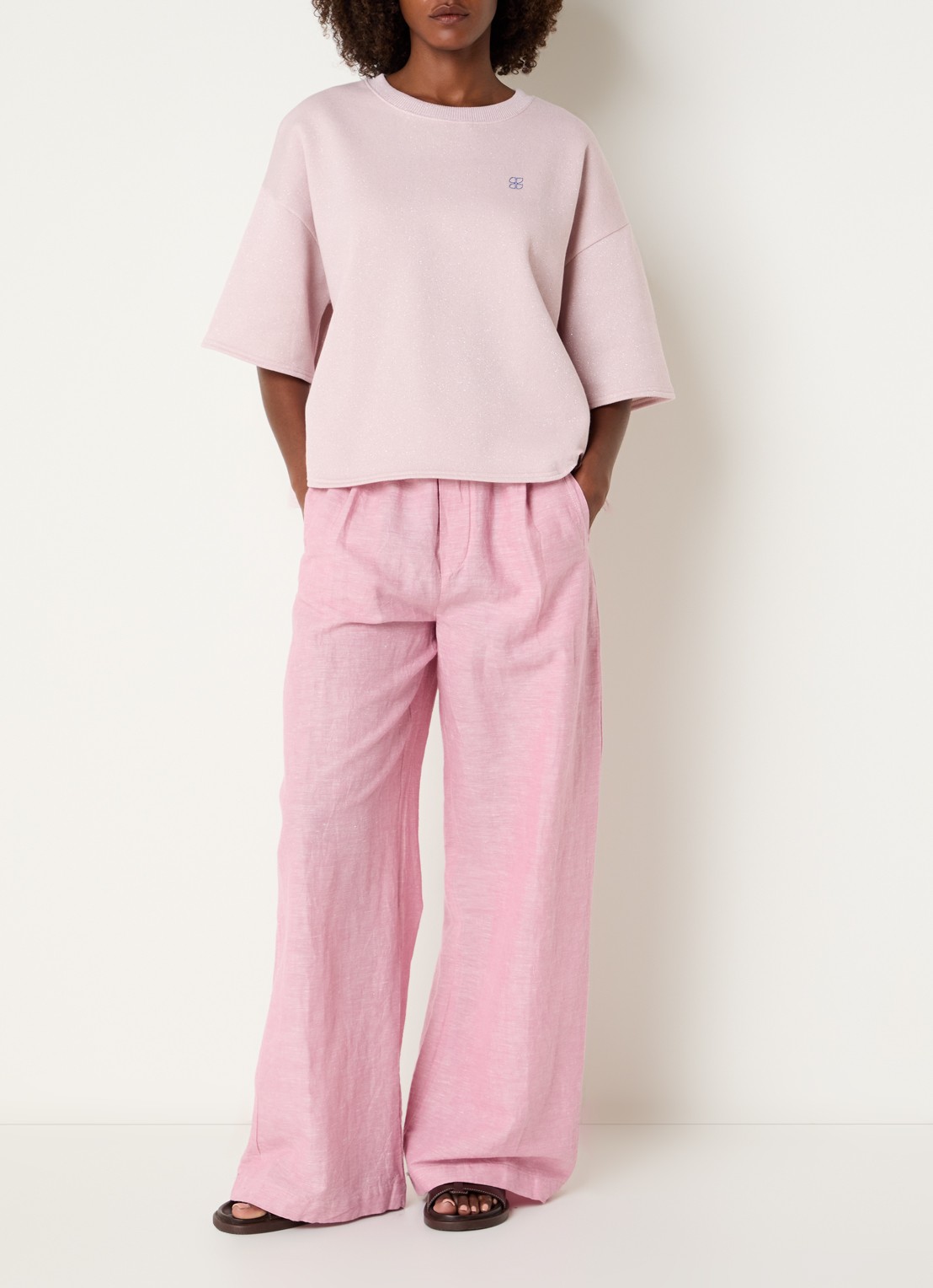 by-bar Willow sweater met lurex - voorkant 3 lichtroze