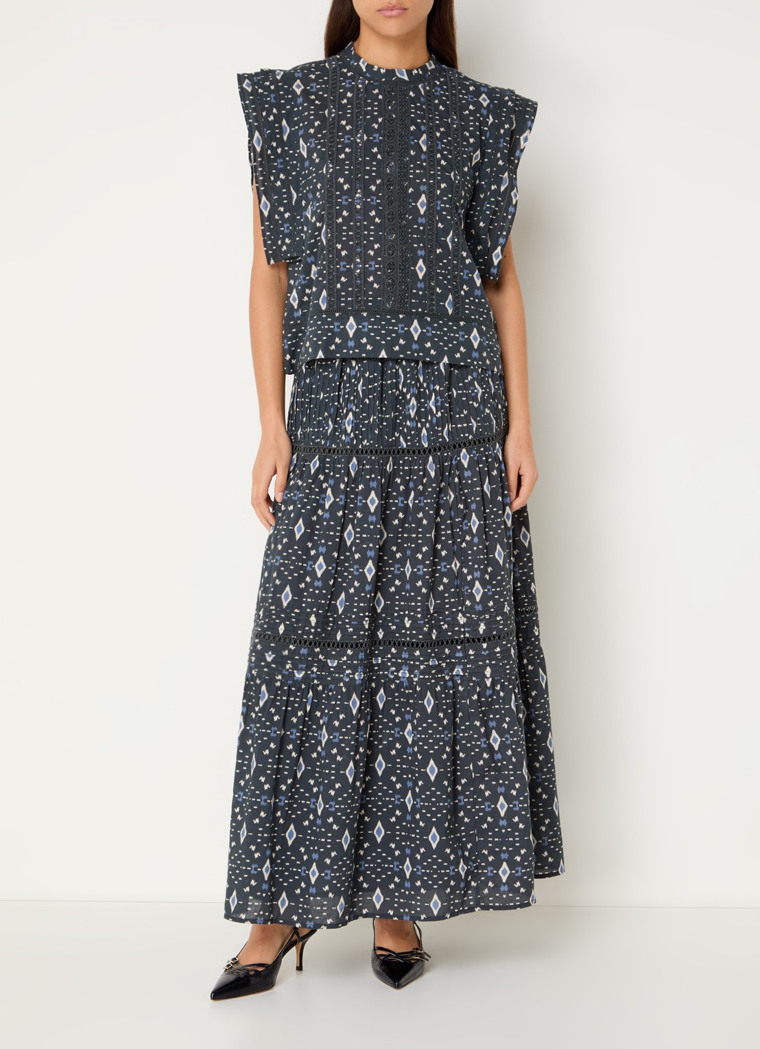 by-bar Xena tuniek met print en borduring - voorkant 3 blauwgrijs
