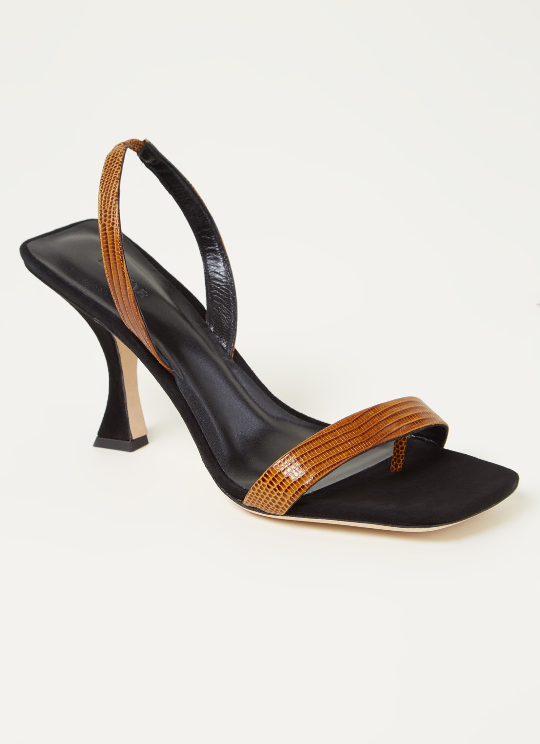 BY FAR Lotta sandalette van leer met crocostructuur - voorkant 4 bruin