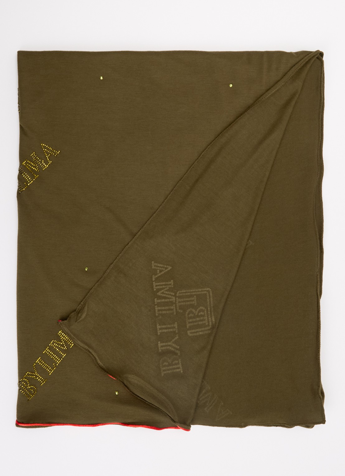 BYLIMA Chiffre sjaal met strass 175 x 70 cm - voorkant 3 military green / legergroen