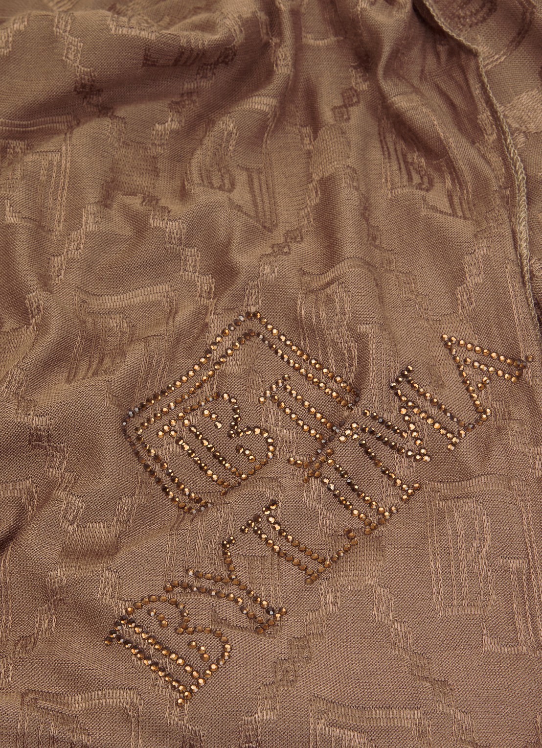 BYLIMA Darkbrown handwork sjaal met strass 200 x 75 cm - detail 2 bruin