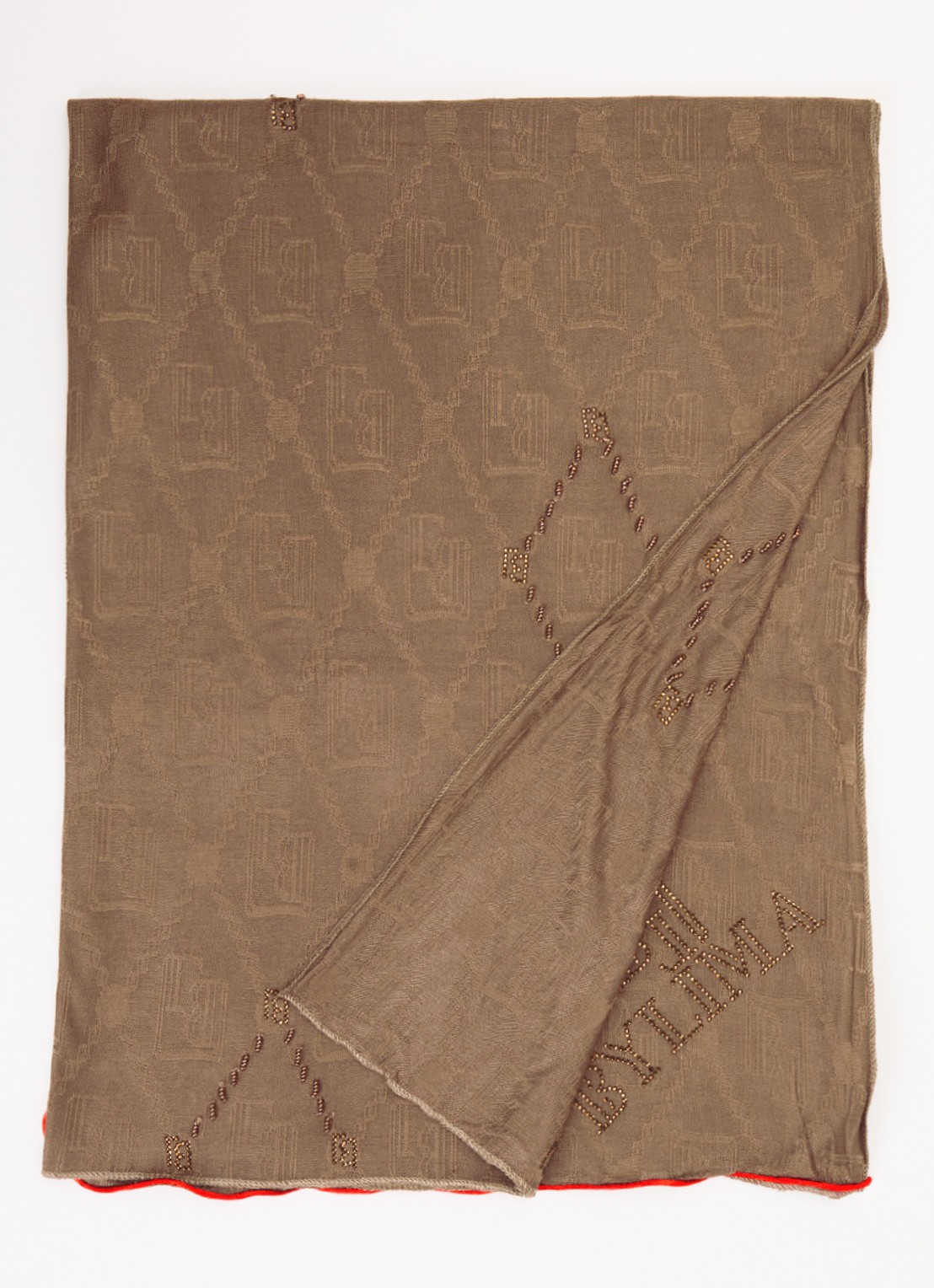 BYLIMA Darkbrown handwork sjaal met strass 200 x 75 cm - voorkant 3 bruin