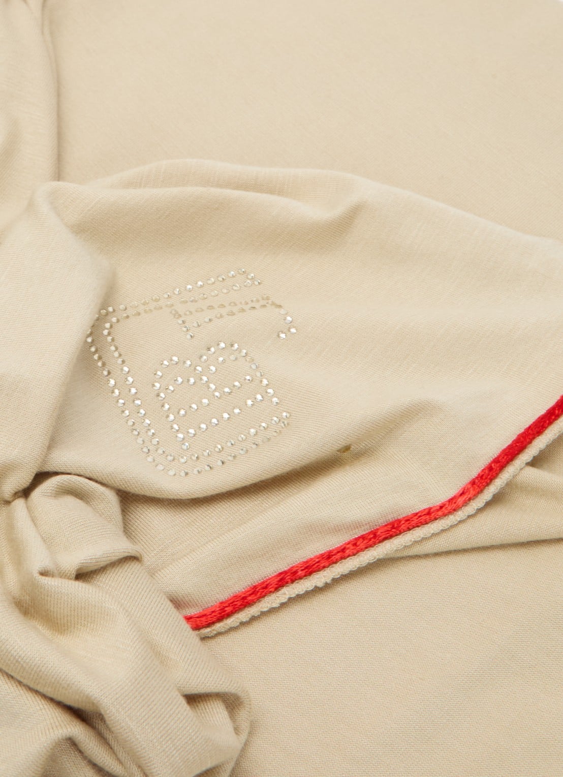 BYLIMA Initials sjaal met strass 180 x 75 cm - detail 2 donkerbeige