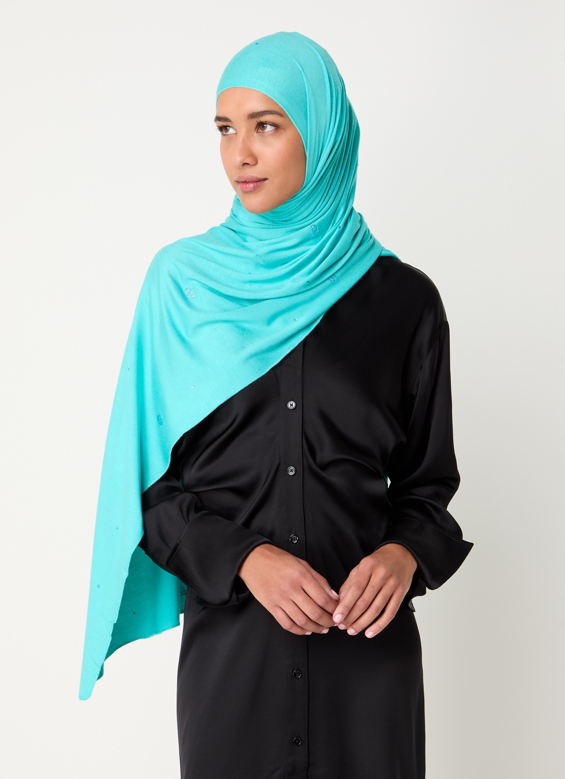 BYLIMA Initials sjaal met strass 180 x 75 cm - voorkant 2 turquoise