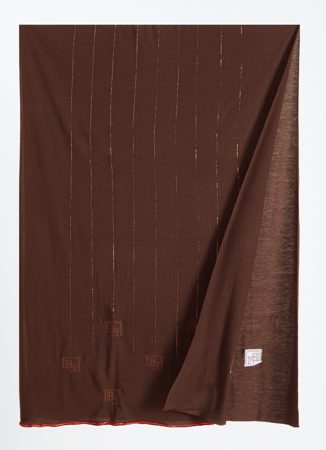 BYLIMA Ricamo sjaal met  logoborduring en strass 75 x 200 cm - detail donkerbruin