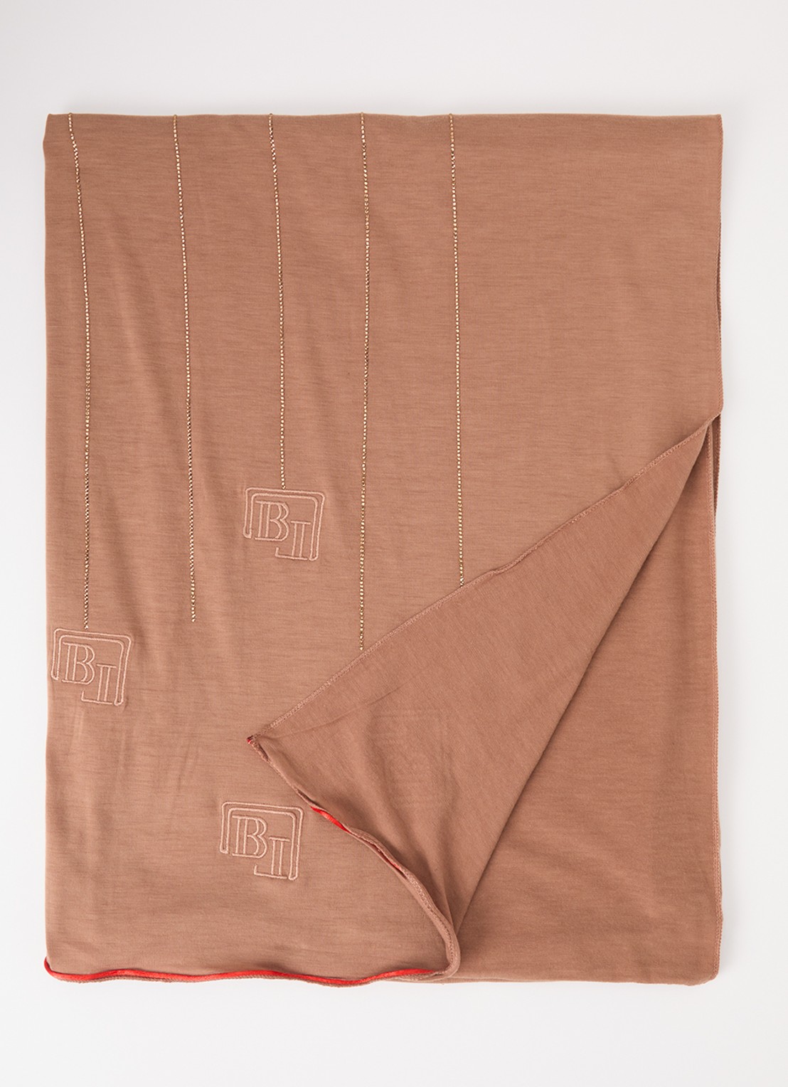 BYLIMA Ricamo sjaal met strass 200 x 75 cm - voorkant camel