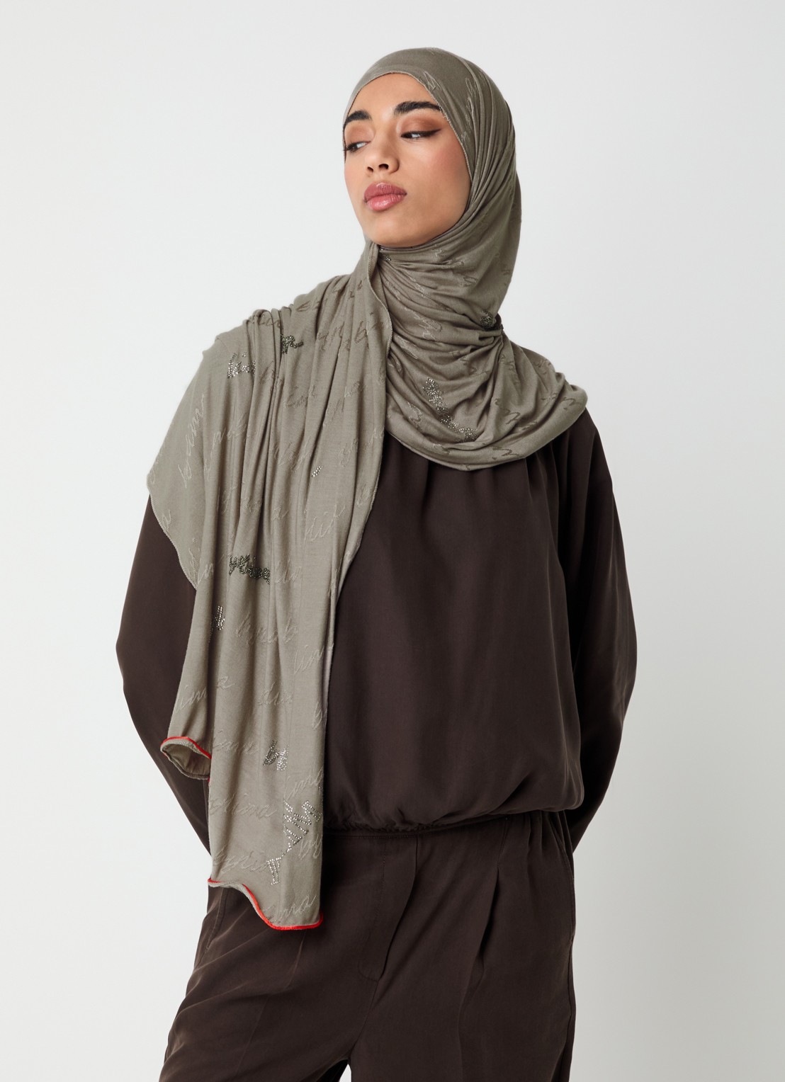BYLIMA Signature sjaal 200 x 75 cm - voorkant 4 khaki