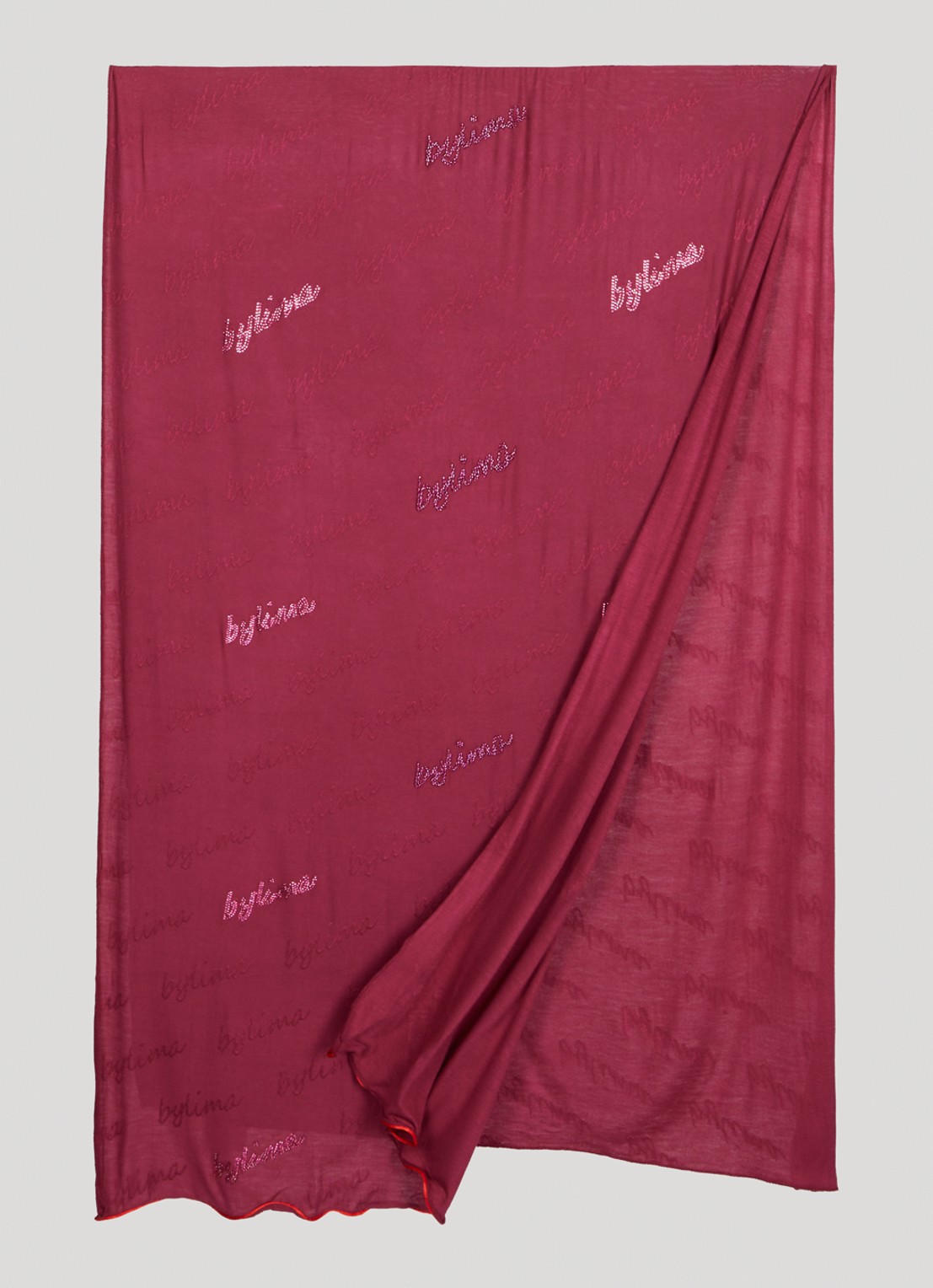 BYLIMA Signature sjaal 200 x 75 cm - detail 3 cranberryrood