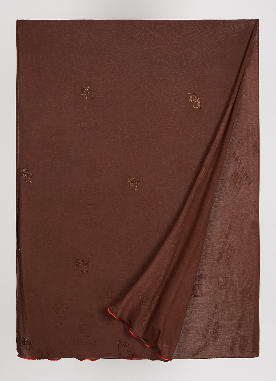 BYLIMA Stamp sjaal met strass 190 x 70 cm - detail bruin