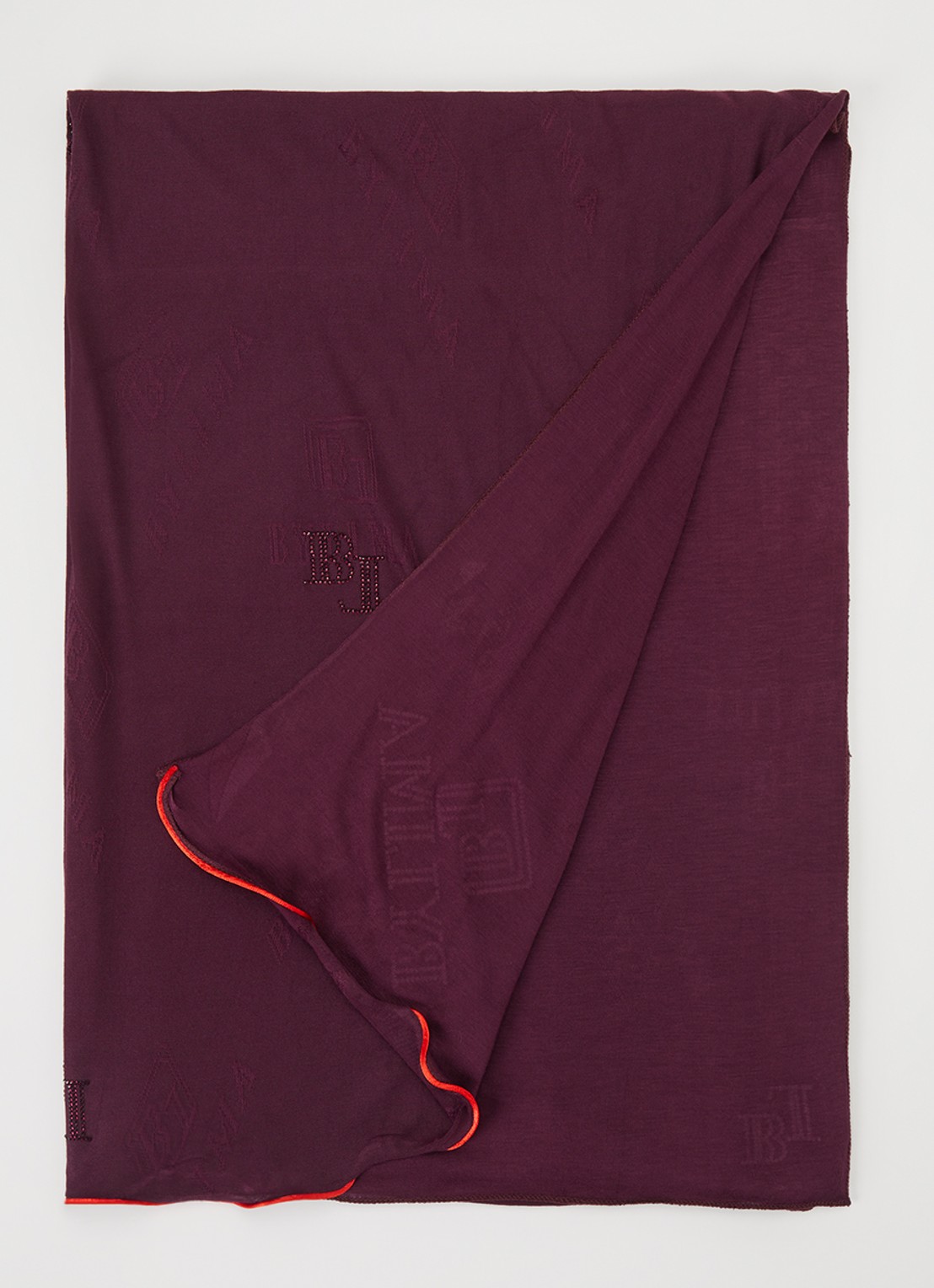 BYLIMA Stamp sjaal met strass 190 x 70 cm - voorkant aubergine