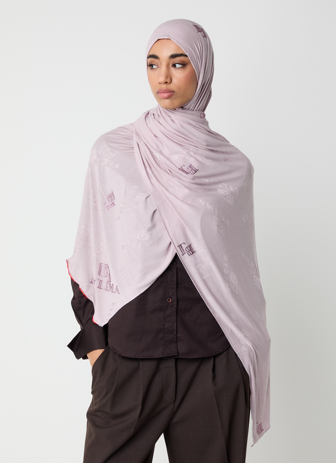 BYLIMA Stamp sjaal met strass 190 x 70 cm - voorkant 4 oudroze