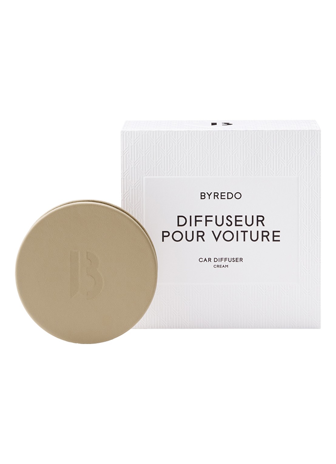 Byredo Car Diffuser Leather Case - autoparfum - voorkant 3 cream
