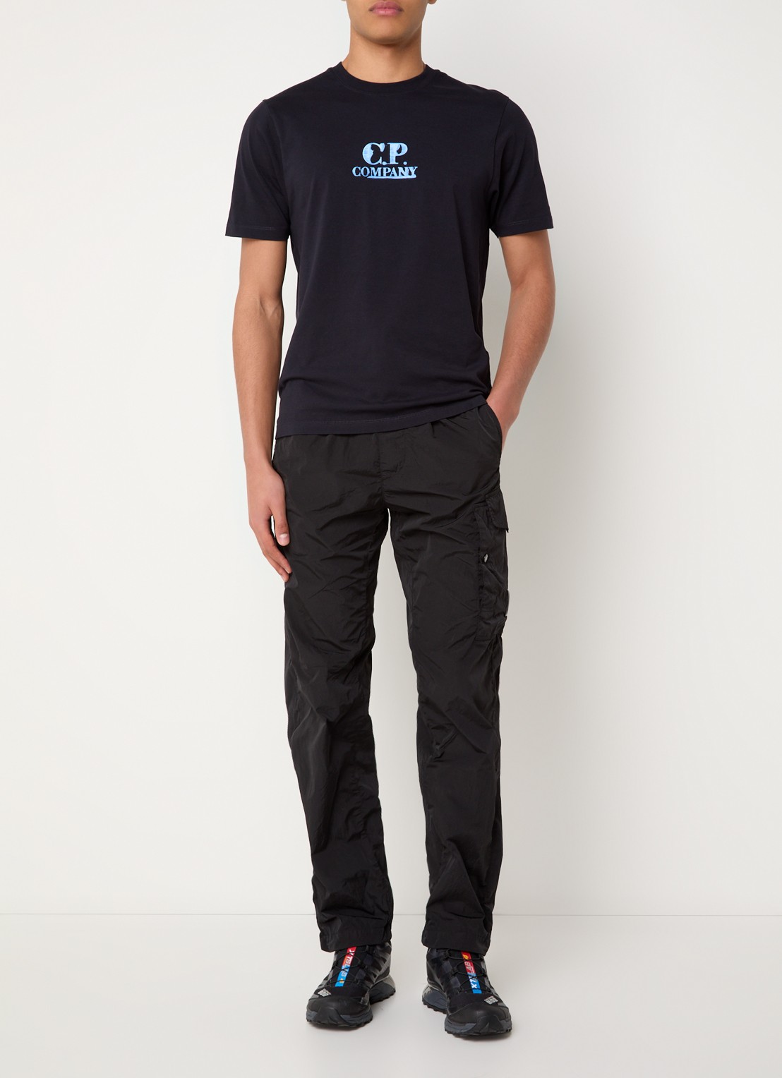 C.P. Company 30/1 T-shirt met logo- en backprint - voorkant 2 donkerblauw