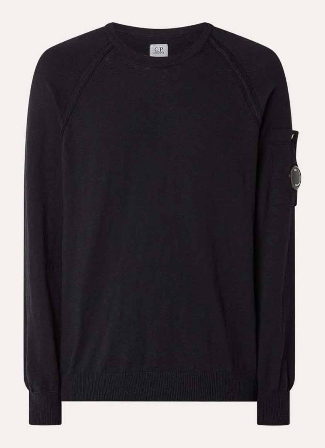 C.P. Company Fijngebreide pullover met logo - voorkant 3 zwart